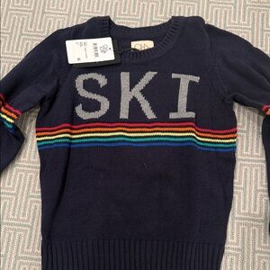 Navy Crew Neck Sweater with Rainbow Stripes